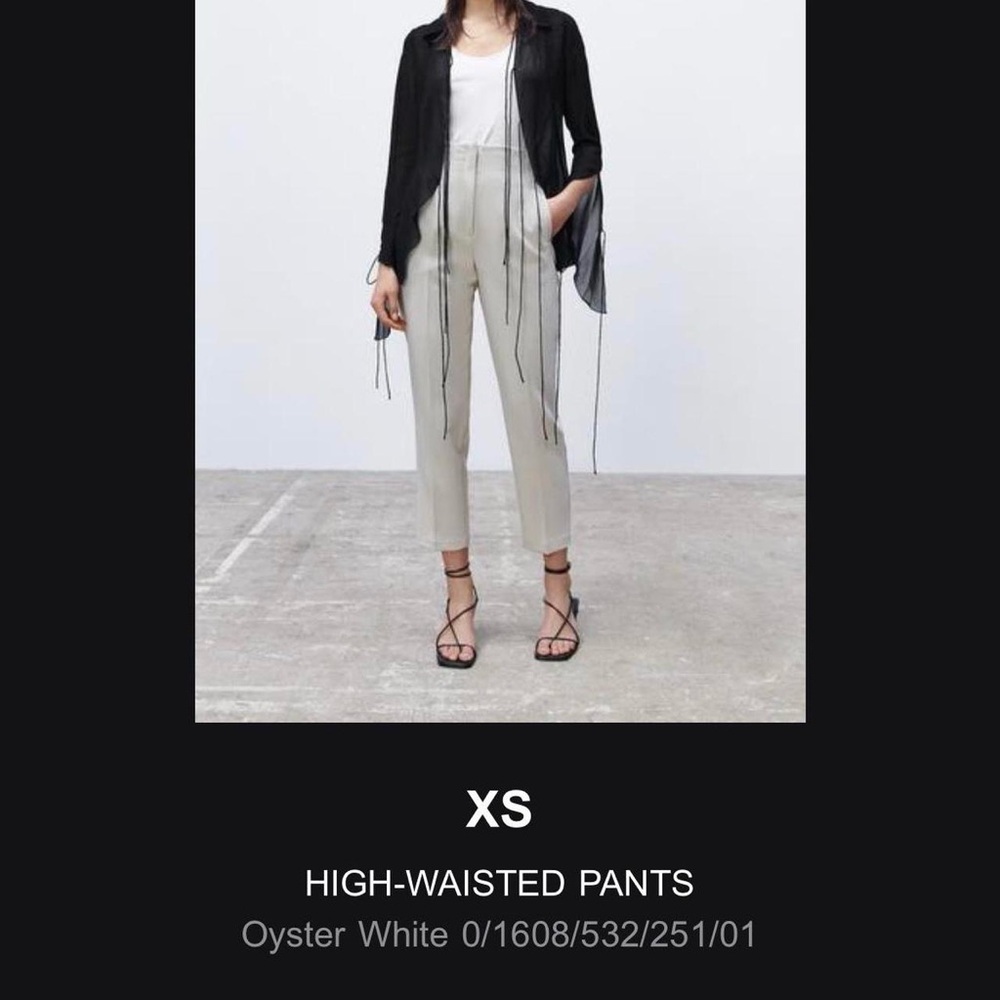 Zara Oyster White High-Waisted Cropped Trousers